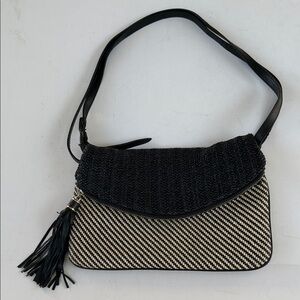 Vtg Banana Republic Woven Leather Black  Cream Women's Shoulder Crossbody Bag